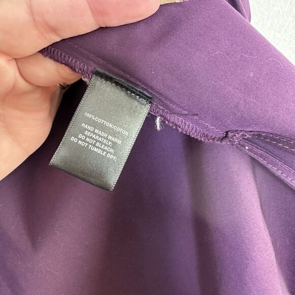 Lafayette 148 New York Dannell Eggplant Button Down Stretch Hi Low  Blouse 2 - Picture 7 of 7